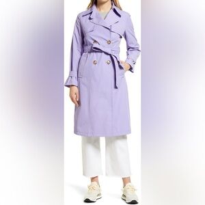Sam Edelman Double Breasted Nylon Trench Coat | Purple Lilac Rain Jacket